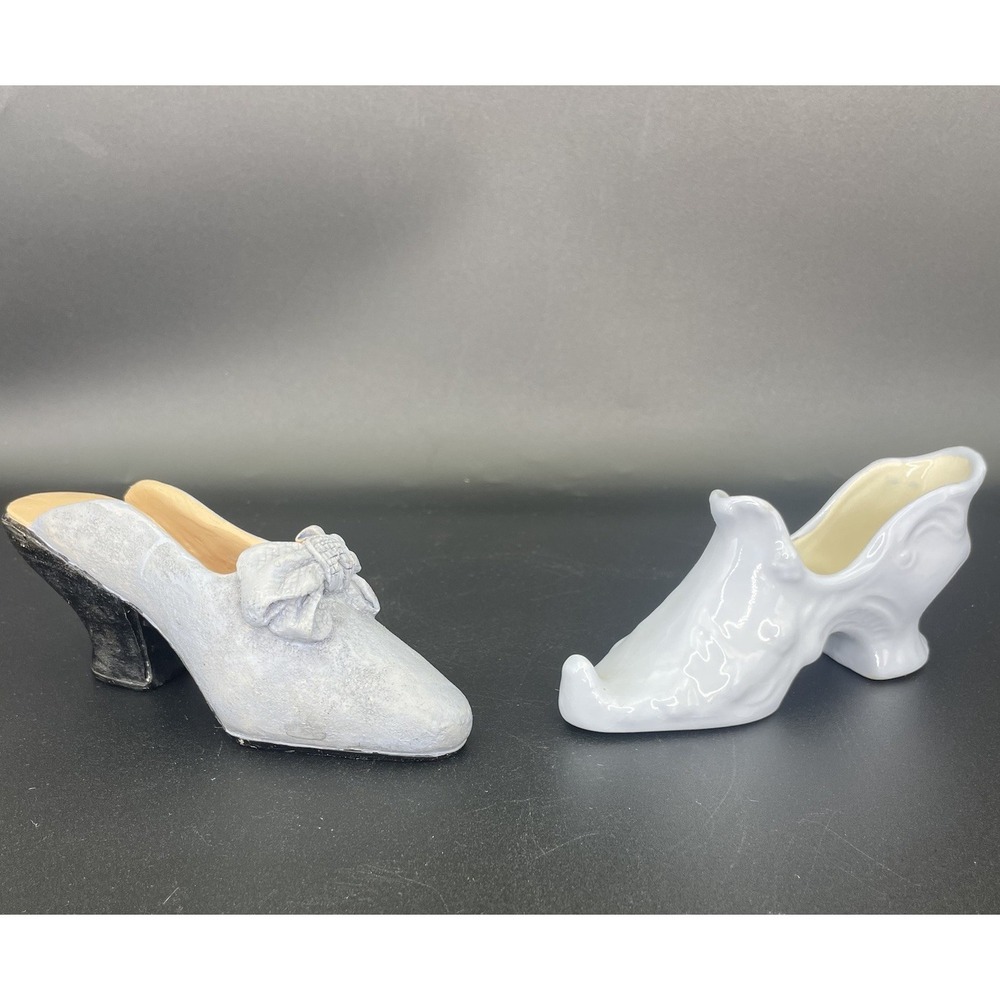 VTG Porcelain Ceramic Miniature Resin High Heel Victorian Shoes Blue Lot Of 2